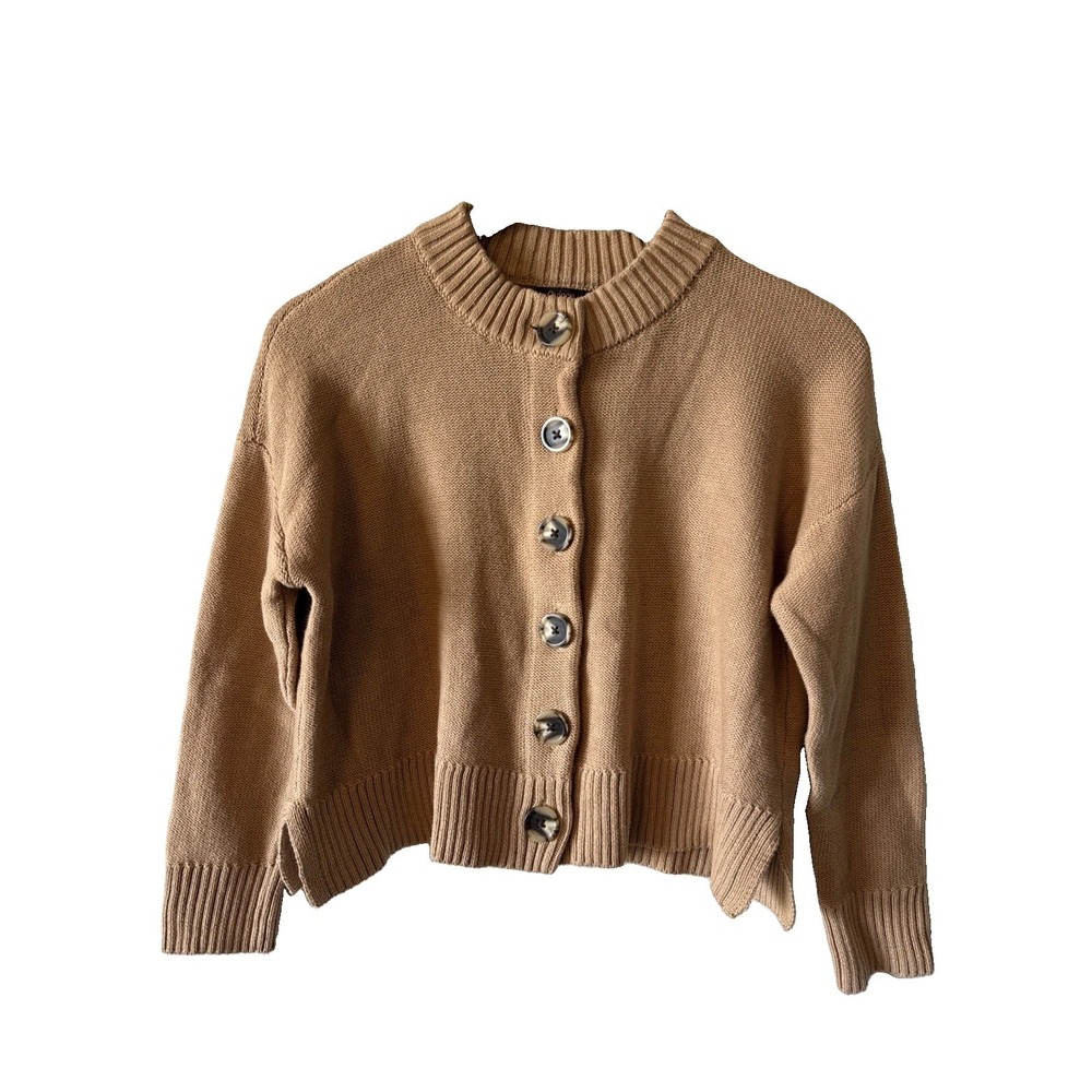 Quince Camel Brown 100% Organic Cotton Cropped Cardigan Sweater XS SHWDC01